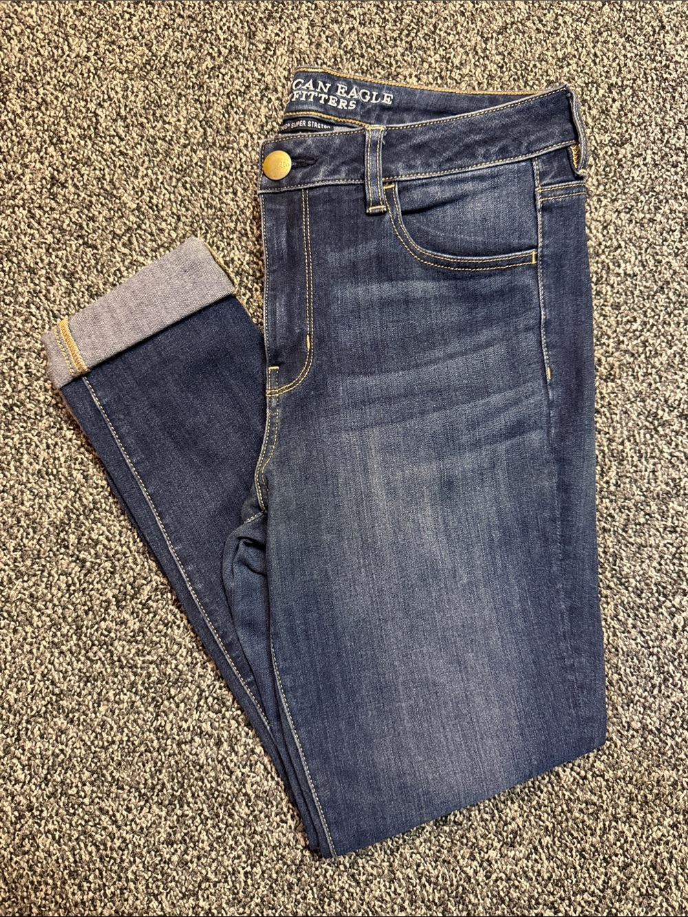 American Eagle Dark Indigo Stretch Skinny Cuffed Cropped Jeans 8/10 Jegging